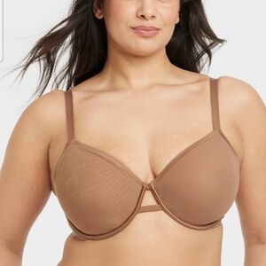 Women's Mesh Unlined Bra - Auden Brown 42C: Adjustable Strap, Underwire, Sheer